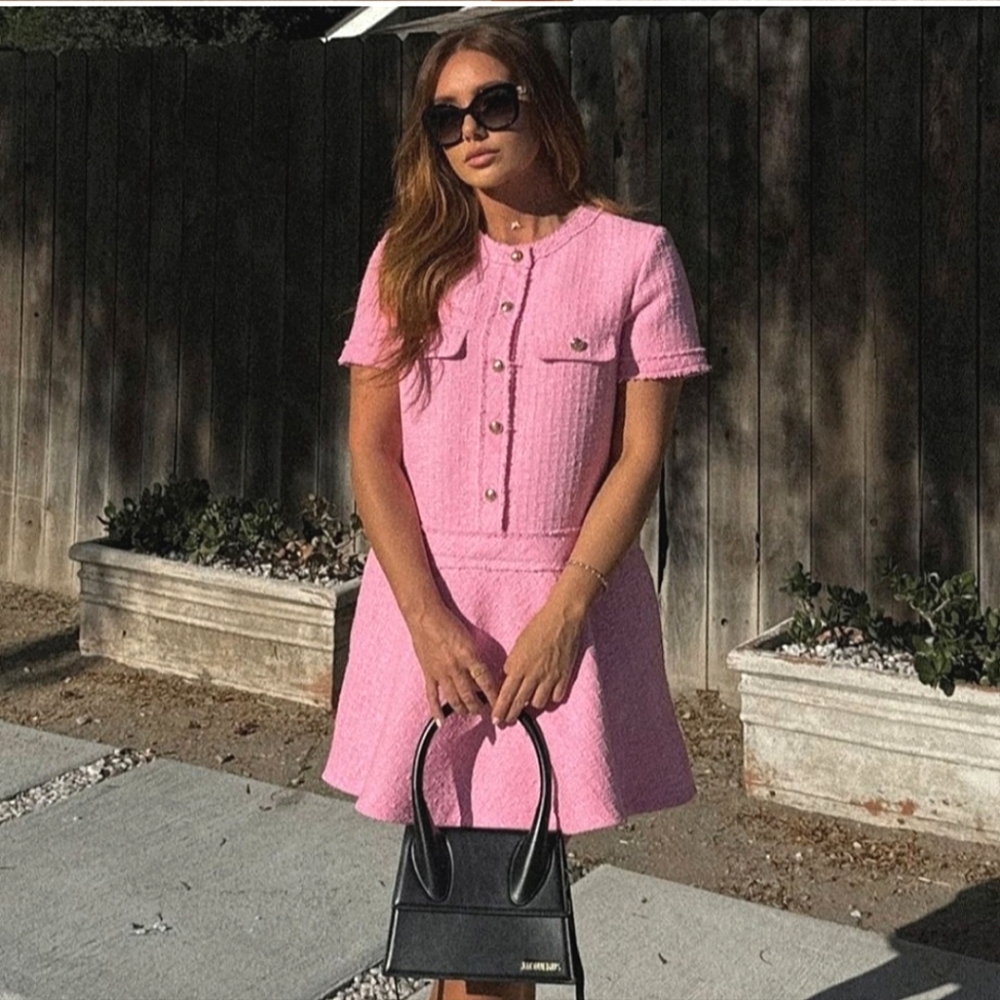 NWT Zara Pink Tweed Mini Dress